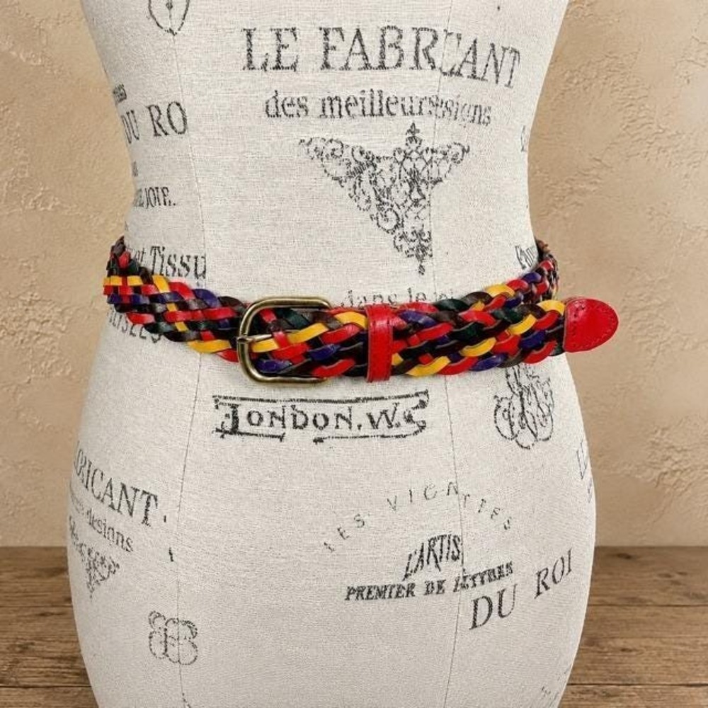 Vintage Rainbow Braided Leather Belt Womens M/L 36 Boho 70s 80s